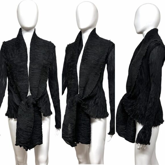 SUSANNE WIEBE Plisse Open Front Micro Pleated Cardigan Jacket S M L Fits Many - Picture 4 of 15